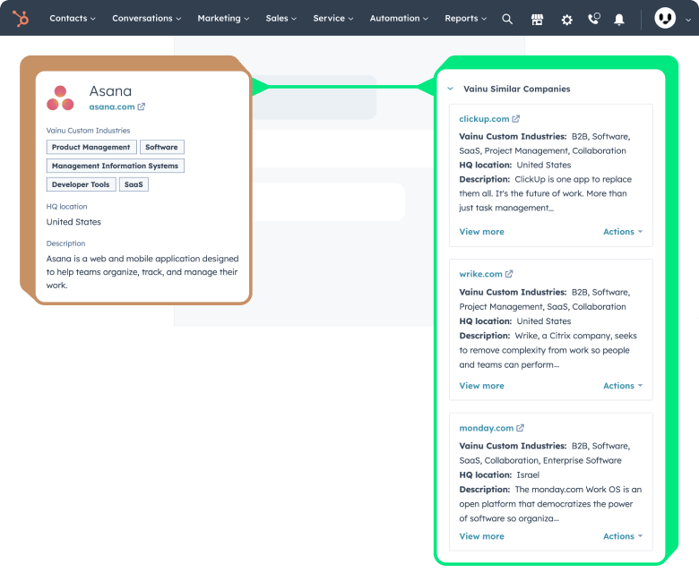 Vainu Similar Companies in HubSpot