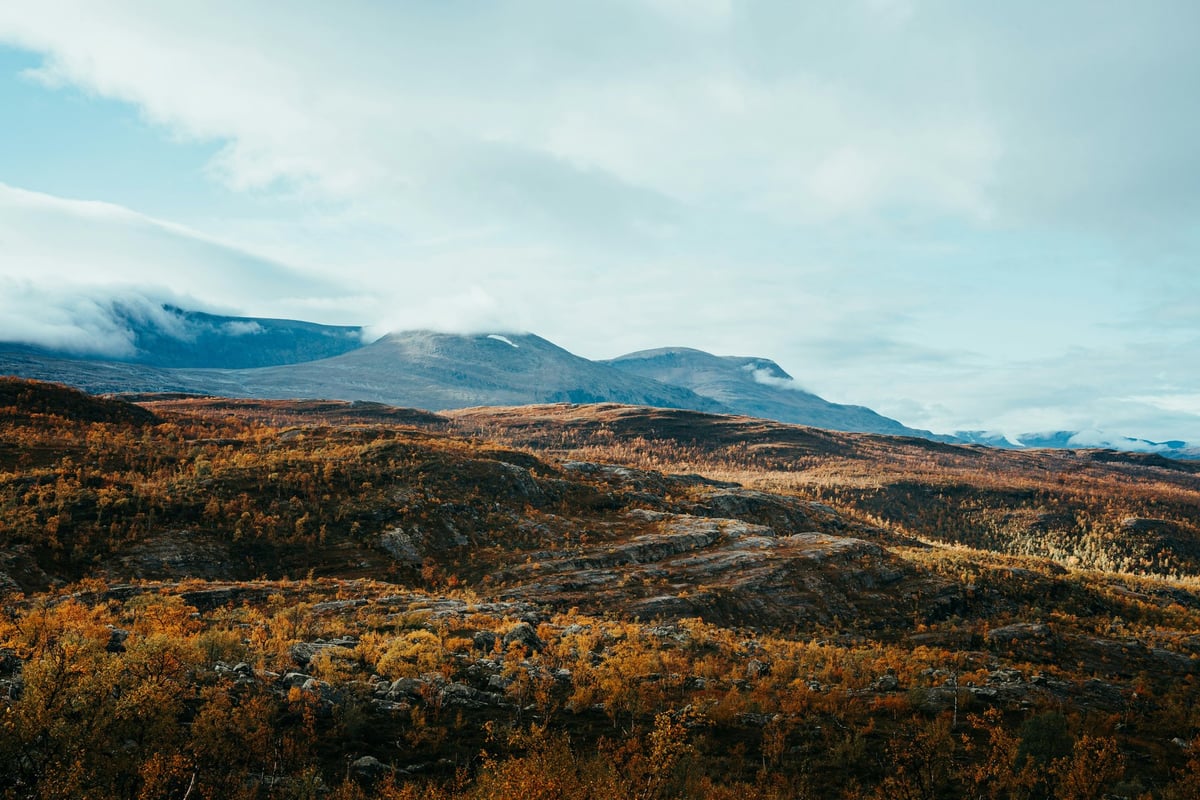 Autumn fells under low cloud, Lapland