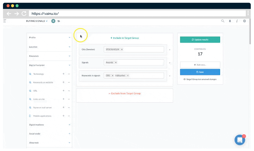 Få uppdateringar om viktiga förändringar hos företag genom Vainu